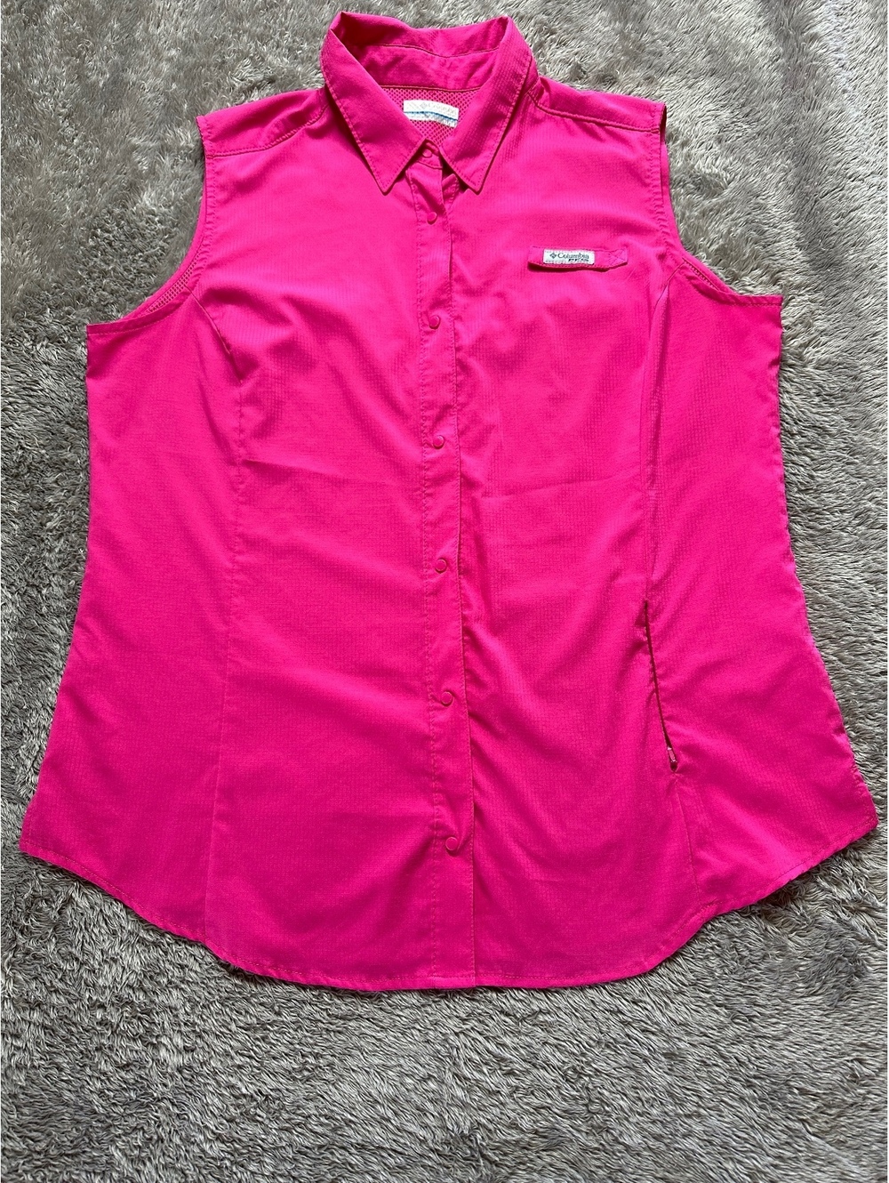 Columbia PFG Pink Sleeveless Fishing Hiking Button Up Shirt Size XL
